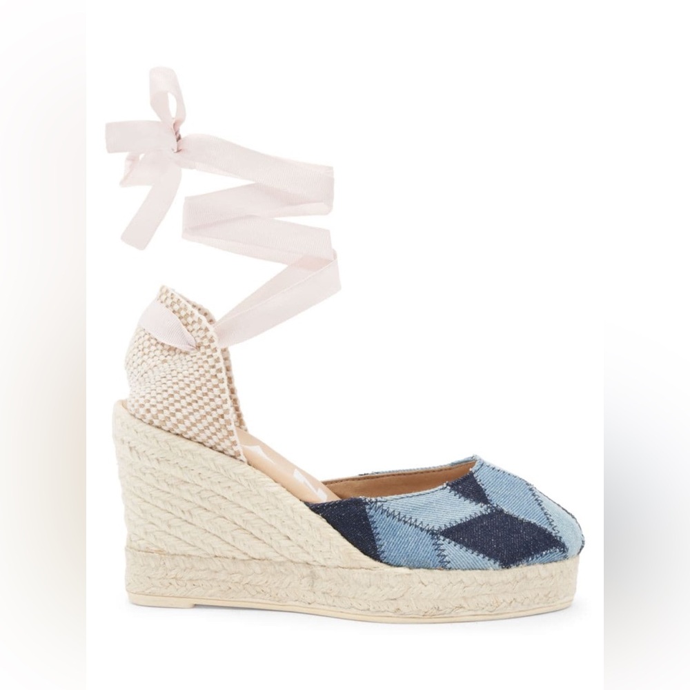 Manebi Patchwork Hemp Wedges In Denim